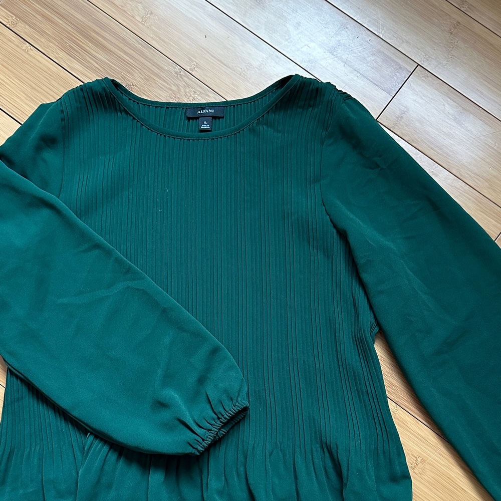 Alfani Forest Green Pleated Top